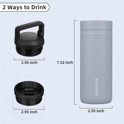 BJPKPK Insulated Water Bottle with 2 Lids,20 oz Double Wall Stainless Steel Vacuum Tumbler Travel Coffee Mug,Wide Mouth Thermal Cup,Haze Blue