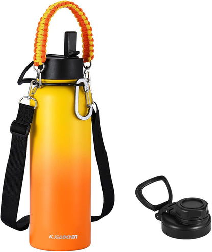 KXIAOCHEN Insulated Water Bottle With Strap, Cold For 48 Hrs Leak Proof, Triple Wall Stainless Steel Sports Water Bottle With Straw And Spout Lid For Gym Hiking Travel