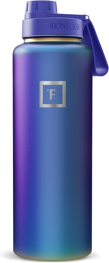 IRON °FLASK Camping & Hiking Hydration Flask with Straw, Wide Mouth Insulated Stainless Steel Sports Water Bottle - 40 oz Midnight Black