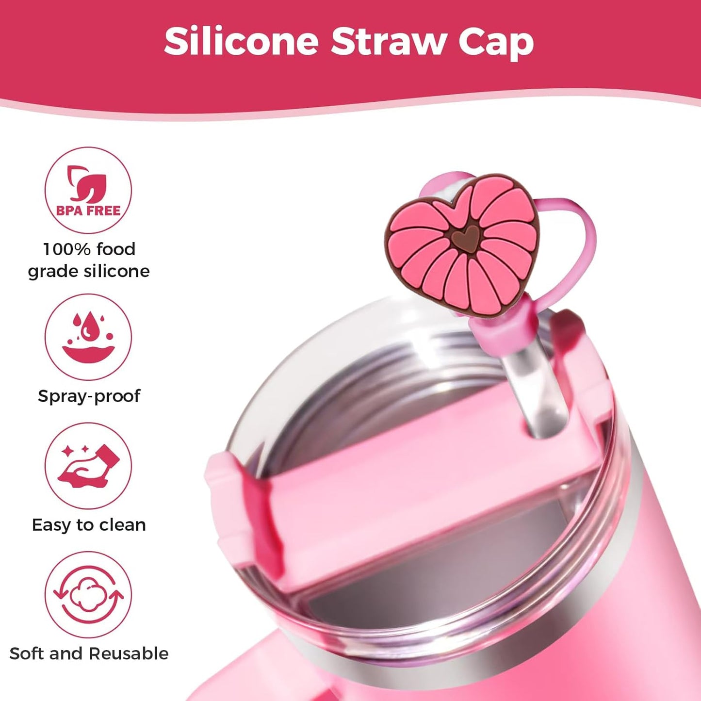 6PCS Pink Black Girl Straw Covers for Stanley Cup，Cute Silicone Straw Topper for 10mm Drinking Straw Tip Covers Stanley Cup Accessories