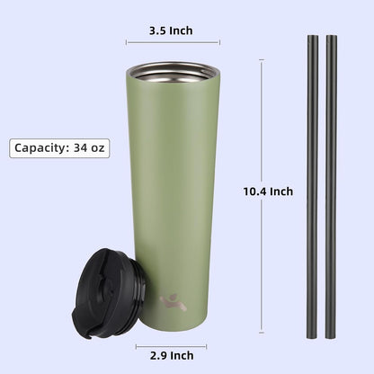 Konokyo 30 OZ Insulated Tumbler with Lid and 2 Straws Stainless Steel Water Bottle Vacuum Travel Mug Coffee Cup,Pastel Sunset