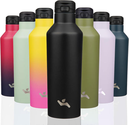 Konokyo Insulated Water Bottle with Straw,25 OZ Double Wall Vacuum Stainless Steel Water Flask with 2 Lids,Black