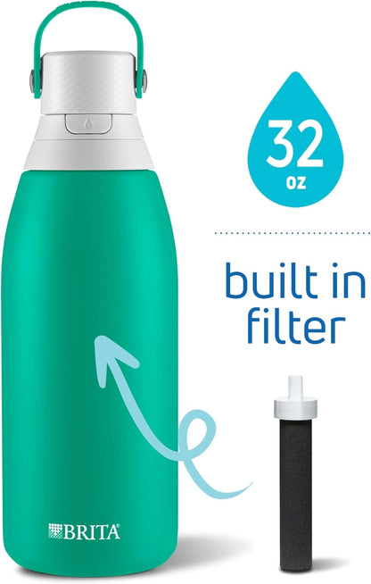 Brita Insulated Filtered Water Bottle with Straw, Reusable, Stainless Steel Metal, Blue Jay, 20 Ounce