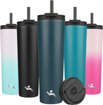 Konokyo 30 OZ Insulated Tumbler with Lid and 2 Straws Stainless Steel Water Bottle Vacuum Travel Mug Coffee Cup,Pastel Sunset
