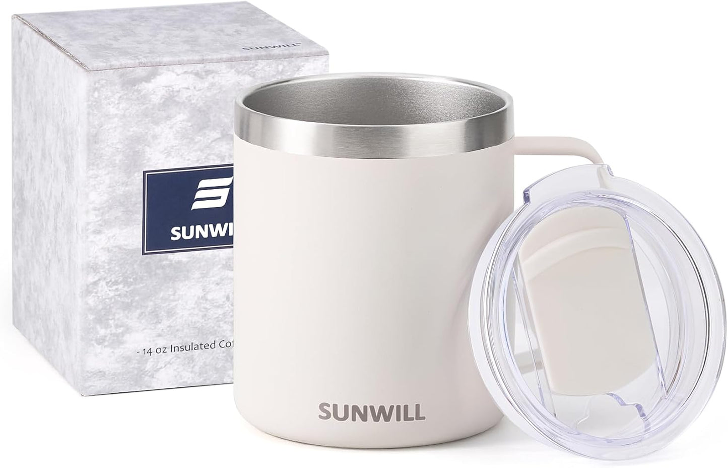 SUNWILL Travel Coffee Mug with Lid, Insulated Tumbler with Handle, 14 oz Stainless Steel Cup for Ice, Water, Tea, Rose Gold