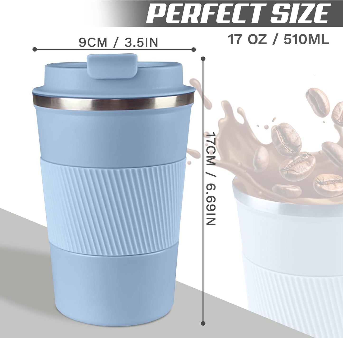 SPLMIFA Vacuum-Insulated Stainless Steel Travel Coffee Mug, Leak-Proof Reusable Coffee Cup with Lid - Keep Hot & Cold Drinks for Hours, Durable Insulated Tumbler for Men & Women(3rd-Black, 12OZ)