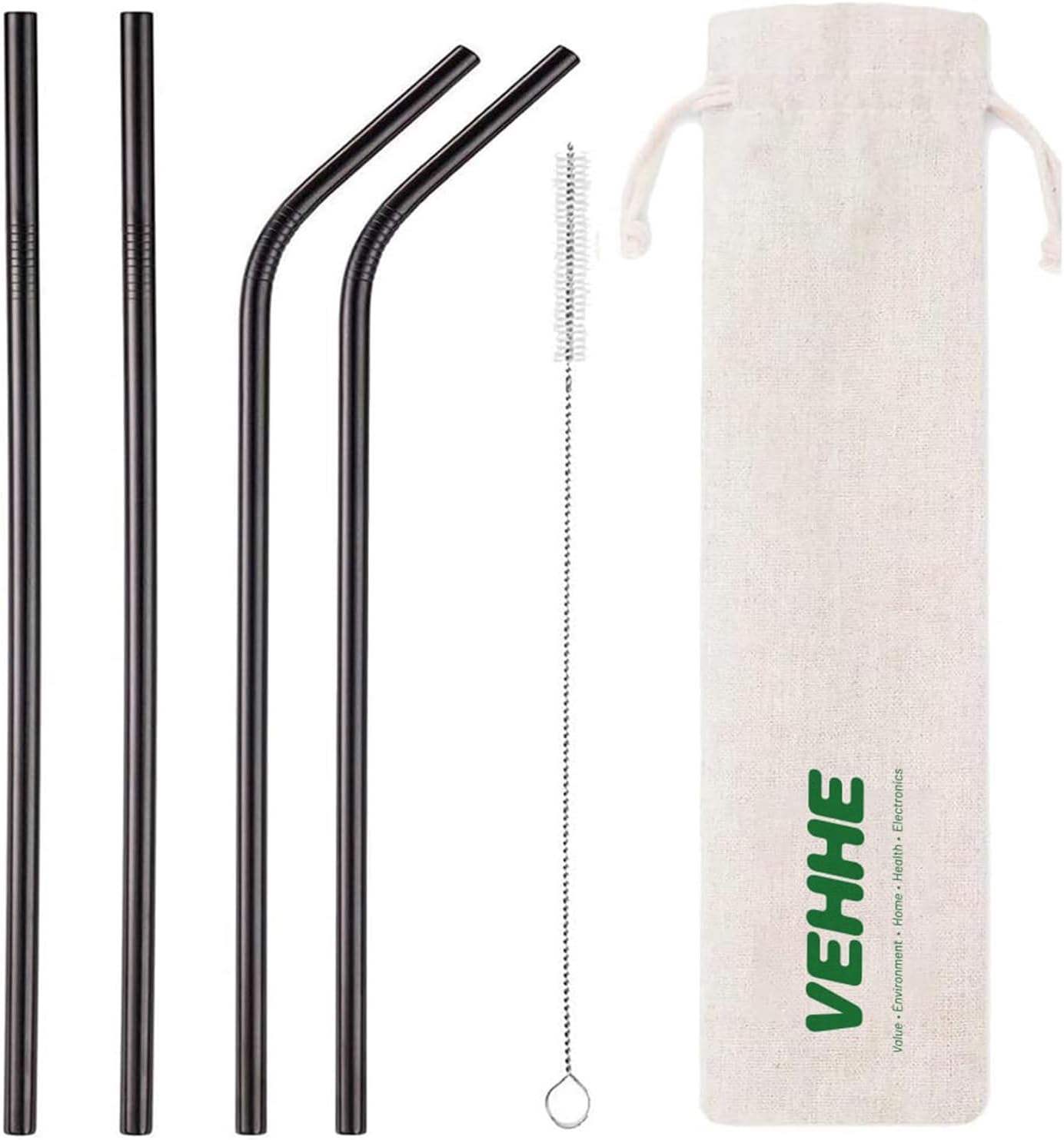 VEHHE Metal Straws Stainless Steel Straws Drinking Straws Reusable - 10.5" Ultra Long 4 + 1 - W/Cleaning Brush for 20/30 Oz for Yeti RTIC SIC Ozark Trail Tumblers (2 Straight|2 Bent|1 Brush)