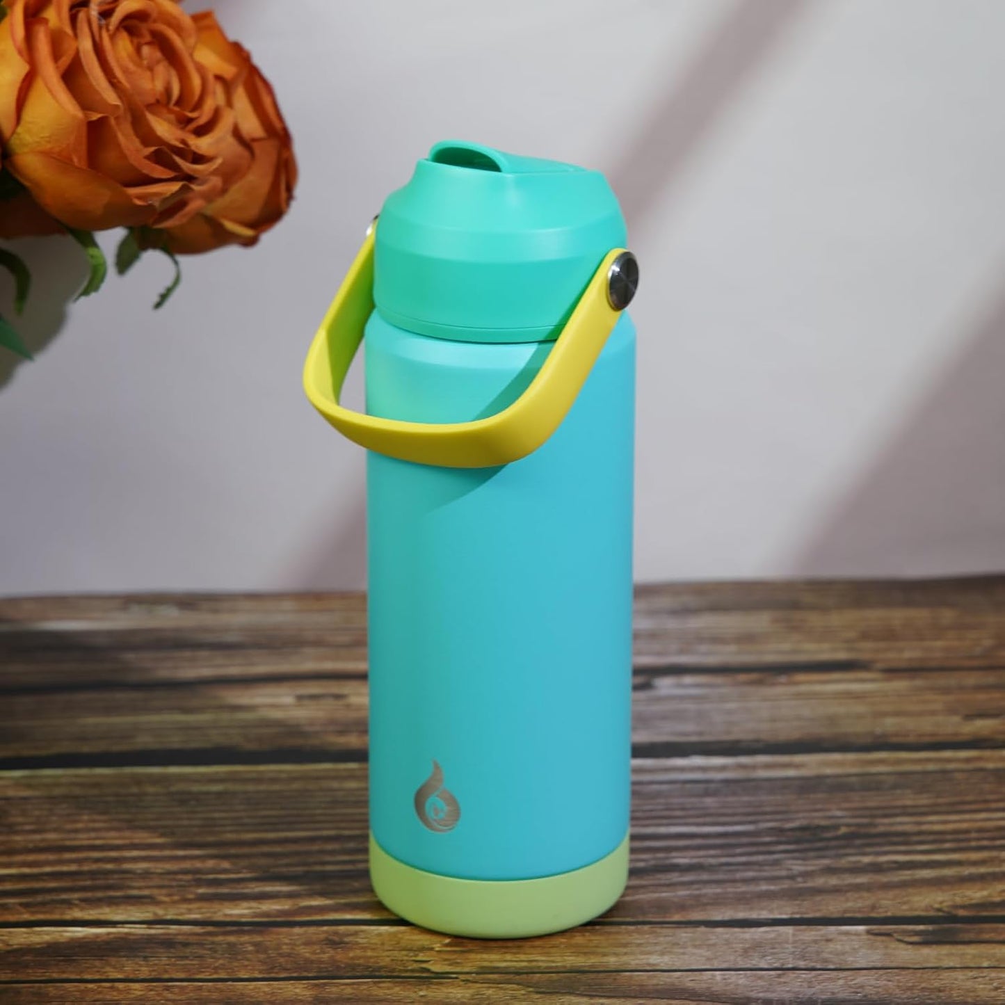 BJPKPK Insulated Water Bottle with Straw Lid, 18oz Thermo Water Bottles with Soft Nozzle, Flex Handle & Non-slip Boot, BPA Free Leak Proof Stainless Steel Metal Thermo, Tumblers, Cups,Sea Salt