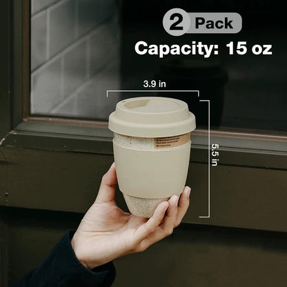 Gencywe Ceramic Travel Mugs with Silicone Lids, 15 oz Portable Coffee Mug Travel Unique To Go Mug, Reusable Coffee Cups with Non-Slip Sleeve, Cappuccino,Tea,Latte,Iced Coffee Cups, Dishwasher Safe