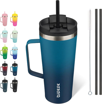 BJPKPK Insulated Tumbler with Handle, 18oz Insulated Tumblers with Lid and Straw, Stainless Steel Metal Water Bottles, Coffee Travel Mugs, Cups, Marshmallow