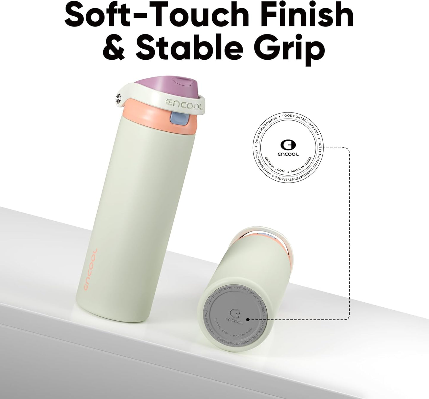ENCOOL Leakproof Insulated Water Bottle with Straw Dual-Sip Water Bottle Bag-Safe Design for Work, Commute & Gym – Keeps Drinks Cold All Day, 24 oz, Lemonade Pink - Colors B