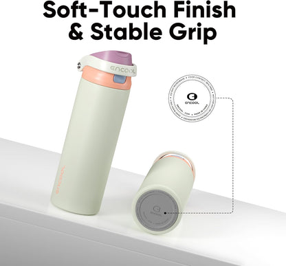 ENCOOL Leakproof Insulated Water Bottle with Straw Dual-Sip Water Bottle Bag-Safe Design for Work, Commute & Gym – Keeps Drinks Cold All Day, 24 oz, Lemonade Pink - Colors B