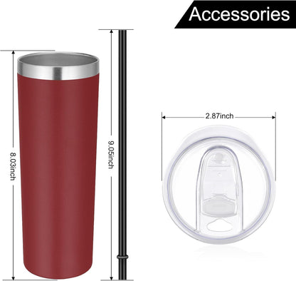 VEGOND Stainless Steel Skinny Tumbler, 20 oz Vacuum Insulated Tumbler with Lid and Straw, Double Wall Coffee Cup, Travel Mug for Cold Hot Drinks, Light Pink 1 Pack
