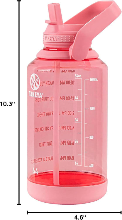 Takeya Motivational Water Bottle with Straw Lid and Time Marker (64 oz, Vivacity Purple) - Leakproof, BPA Free Water Bottle for Daily Intake Tracking