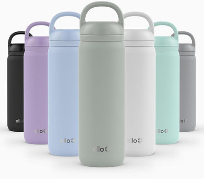 Ello Cooper 22oz Stainless Steel Water Bottle with Straw and Carry Handle, Double Walled and Vacuum Insulated Metal, Leak Proof Locking Lid with Soft Silicone Spout, Reusable, BPA Free, Lilac