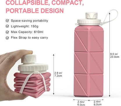 BEAUTAIL Collapsible Water Bottles 20.6oz (610 ml) 2 Pack, Silicone Foldable Portable Travel Water Bottle, BPA-free, Reusable Leakproof for Traveling Camping Hiking Cycling Sports Outdoor (Blue+DKBL)