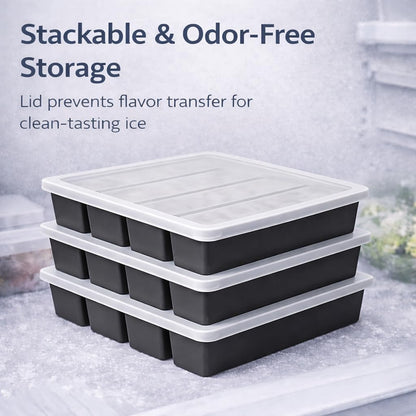 Large Silicone Ice Cube Trays for Tall Bottles, Long Ice Stick Mold with Lid, Slow Melting, Stackable & Odor Resistant Freezer Tray, Reusable for Drinks or Butter, 3 Pack