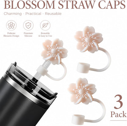 BTYHAOS Silicone Straw Caps for 10mm Tumblers | Reusable Dust-Proof Straw Toppers Compatible with Stanley 30oz & 40oz Tumblers (Purple Flower 3pc)