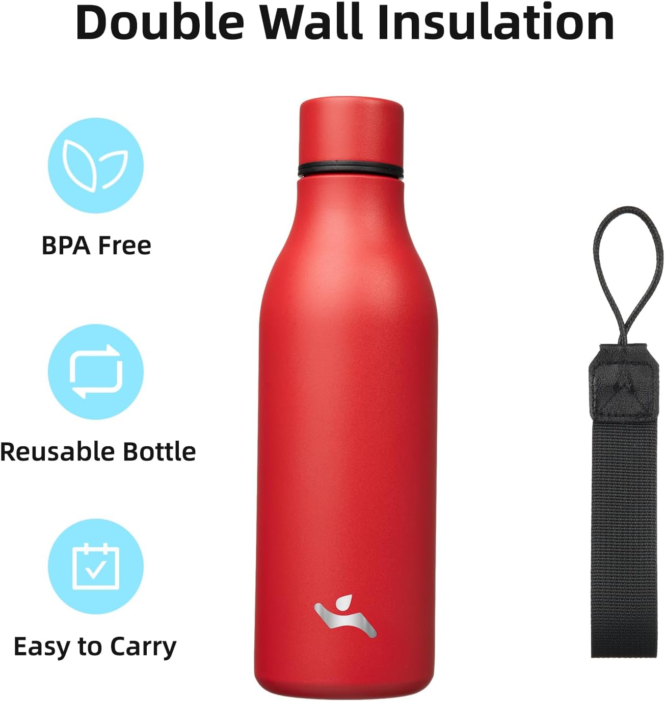 Konokyo Insulated Water Bottle with Strap,18 oz Double Wall Stainless Steel Vacuum Bottles Metal Water Flask,Macaron Green - Colors A