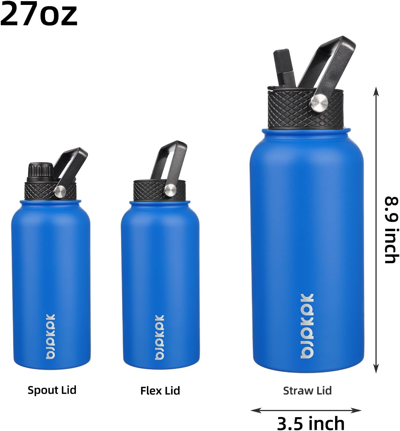 BJPKPK Insulated Water Bottles with Straw Lid, 40oz Stainless Steel Water Bottles with 3 Lids, BPA Free Leakproof Thermo, Tumblers, Cups for Sports, Gym- Midnight - Colors B