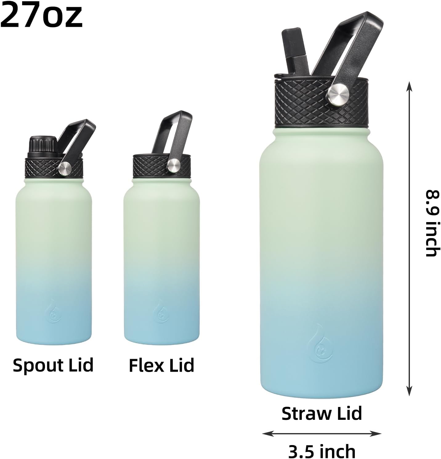 BJPKPK Insulated Water Bottles with Straw Lid, 40oz Stainless Steel Water Bottles with 3 Lids, BPA Free Leakproof Thermo, Tumblers, Cups for Sports, Gym- Midnight - Colors A