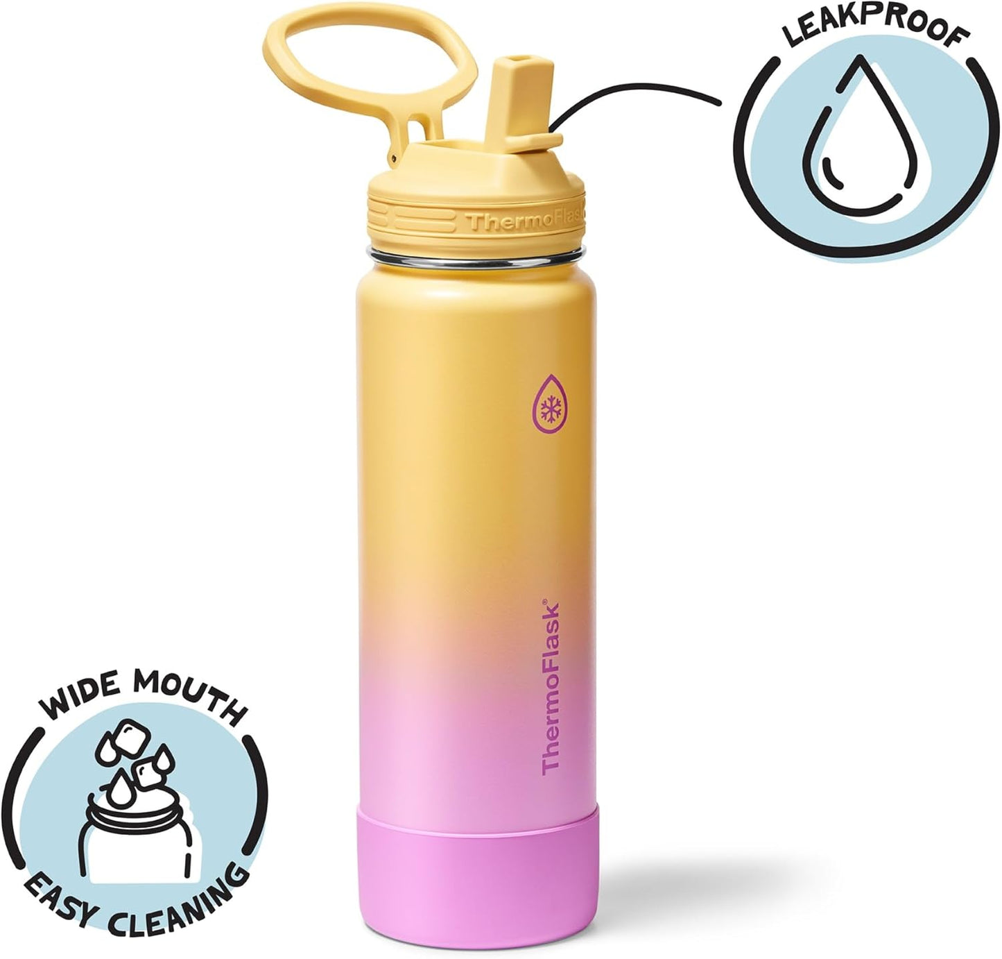 ThermoFlask Insulated Water Bottle with Spout Lid (24 oz, Lemonade Stand) - Leakproof, Stainless Steel Water Bottle for Cold & Hot Drinks, Travel & Daily Hydration