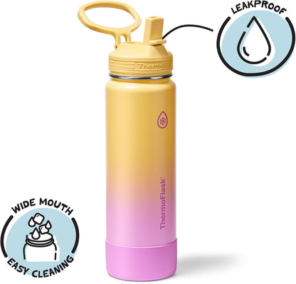 ThermoFlask Insulated Water Bottle with Spout Lid (24 oz, Lemonade Stand) - Leakproof, Stainless Steel Water Bottle for Cold & Hot Drinks, Travel & Daily Hydration