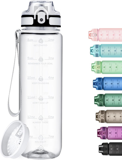 32oz Water Bottle with Time Marker, Motivational Drinking Bottle with Strap, BPA-Free Leak-Proof, Encouraging Water Bottle Time to Drink Water for Gym School Office Travel