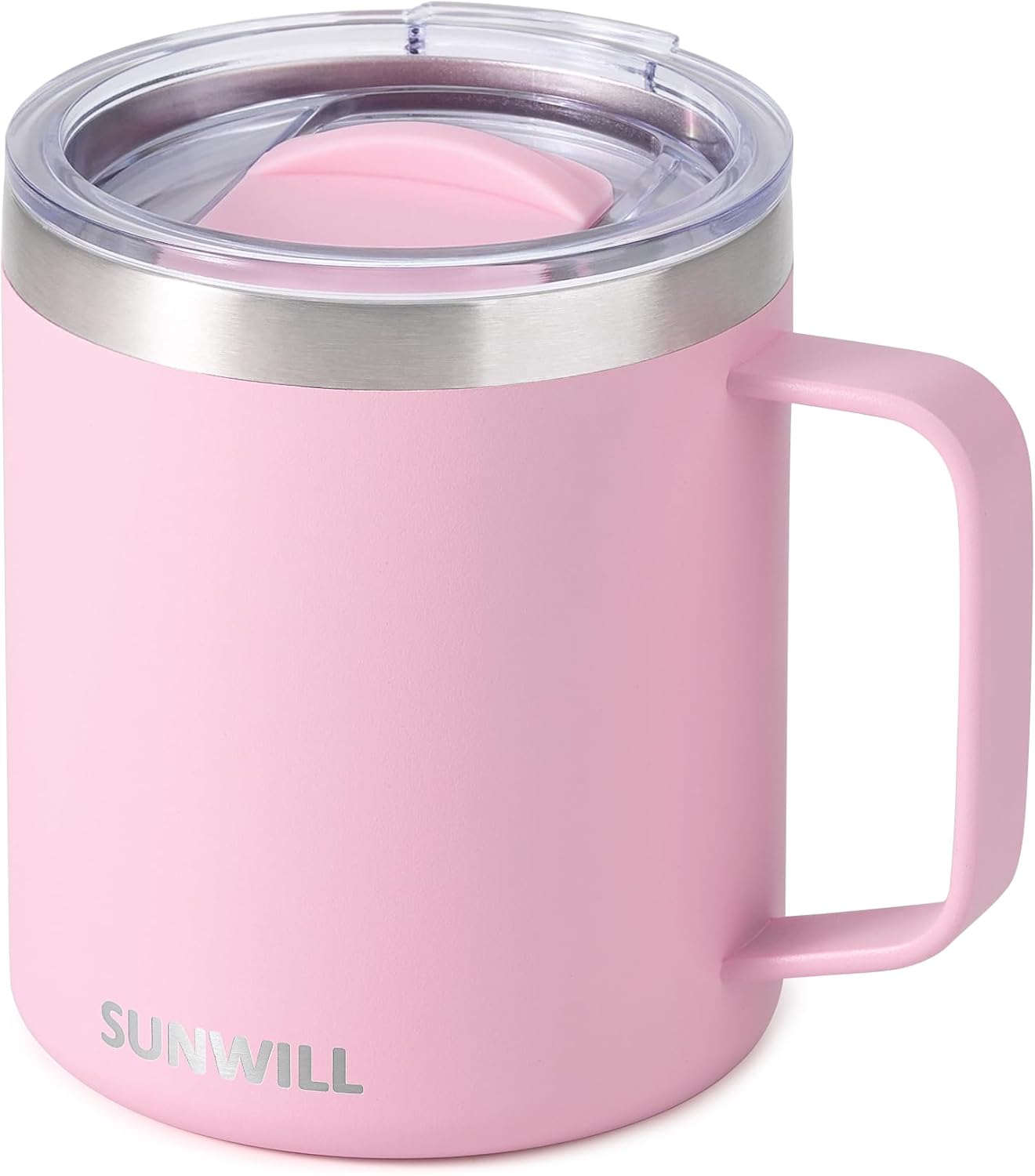 SUNWILL Travel Coffee Mug with Lid, Insulated Tumbler with Handle, 14 oz Stainless Steel Cup for Ice, Water, Tea, Rose Gold