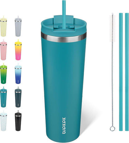 BJPKPK 22oz Insulated Tumbler With lid And Straw Stainless Steel Tumblers Travel Coffee Mug Reusable Thermal Cup,Sky