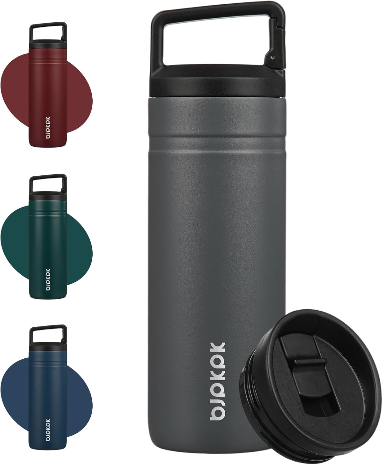 BJPKPK Insulated Water Bottle with 2 Lids,20 oz Double Wall Stainless Steel Vacuum Tumbler Travel Coffee Mug,Wide Mouth Thermal Cup,Haze Blue