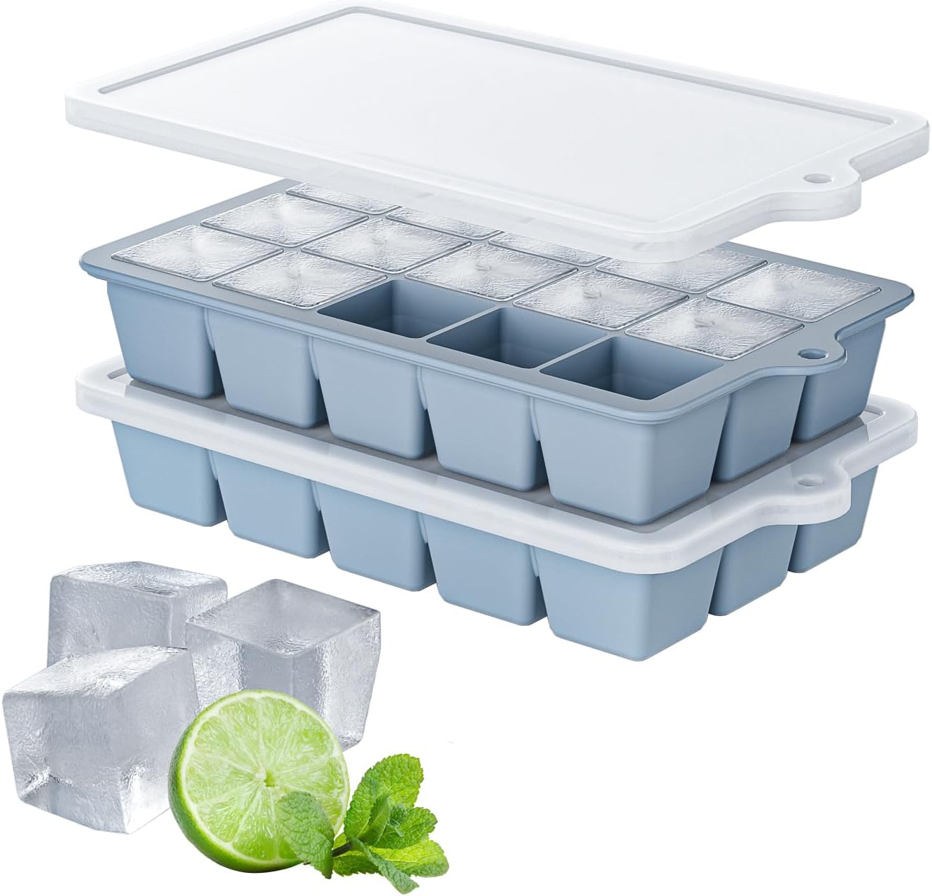 Silicone Ice Cube Tray 3 Pack, HANCELANT Ice Cube Mold, Ice Trays for Freezer with Lid for Whiskey, Baby Food, BPA Free, Easy Release