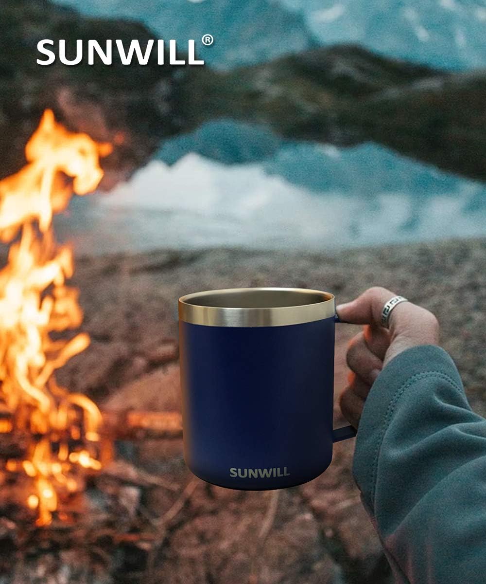 SUNWILL Travel Coffee Mug with Lid, Insulated Tumbler with Handle, 14 oz Stainless Steel Cup for Ice, Water, Tea, Rose Gold