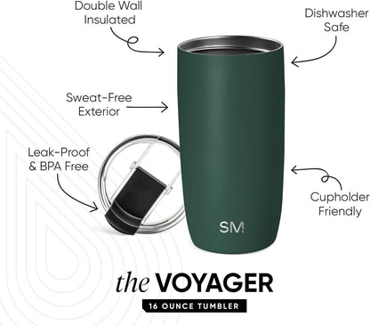 Simple Modern Voyager Tumbler with Flip Lid | Travel Coffee Mug | Insulated Stainless Steel Cold Brew Iced or Hot Coffee Cup | Gifts for Women Men Her Him | 16oz, Almond Birch