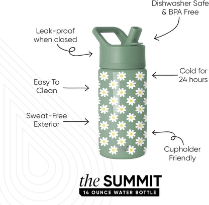 Simple Modern Kids Water Bottle with Straw Lid | 14oz Insulated Stainless Steel Kids Tumbler & Spill Proof Toddler Cup for School, Girls, Boys | Summit | Chloe Floral - Colors B