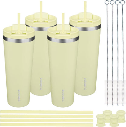 BJPKPK 4 Pack Tumbler with Lid and Straw,30oz Insulated Tumblers Bulk Reusable Travel Coffee Mug, Dishwasher Safe Double Wall Vacuum Insulated Cup Gift for Men Women,Light Blue Leopard