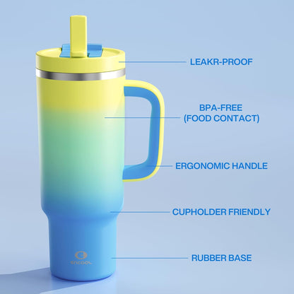 40 oz Tumbler with Handle and Straw: Stainless Steel Insulated Tumbler Keeps Cold for 24 Hours, Leakproof Travel Cup Fits in Cup Holder and BPA-Free, Cotton Candy