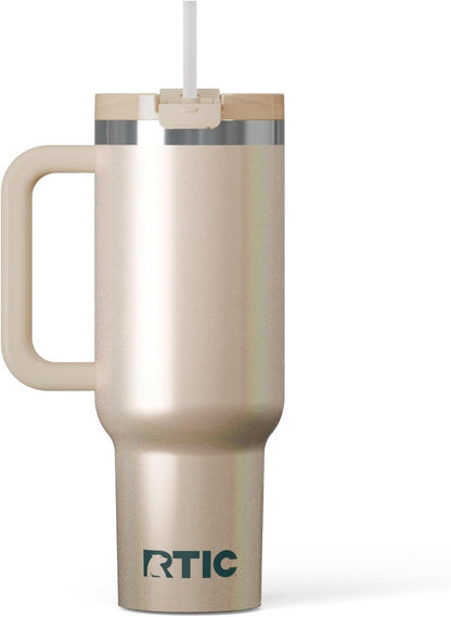 RTIC 30 oz Road Trip Tumbler Double-Walled Ceramic Lined InsulatedStainless Steel Portable Travel Coffee Mug Cup with Lid, Handle and Straw, Periwinkle Bouquet