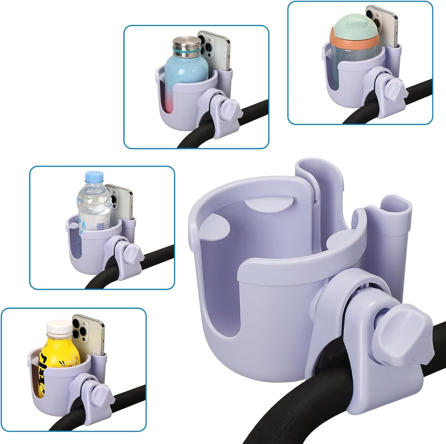 Accmor Stroller Cup Holder with Phone Holder, Bike Cup Holder, Universal Cup Holder for Uppababy Nuna Doona Strollers, 2-in-1 Cup Holder for Walker, Wheelchair, Scooter - Colors B