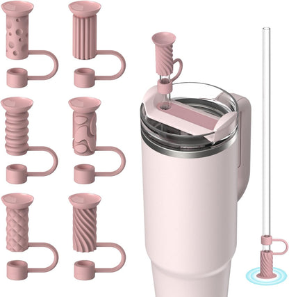 6 Pcs Straw Cover Caps with Suction Base, 0.4in/10mm Straw Toppers for Stanley Cup 30/40 oz, Multicolor