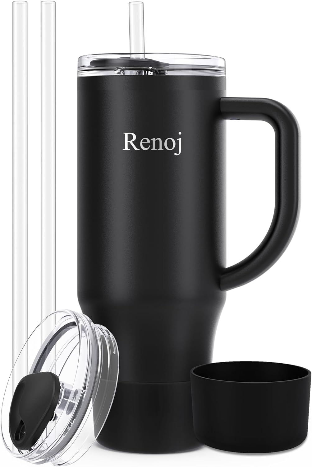 Renoj Insulated Mug 100% Leak Proof Insulated Water Bottle for Iced Coffee & Hot Drinks - Fits Car Cup Holder, Ideal Gift, 2 Straws & Silicone Boot - SnapShift Pink 32 oz