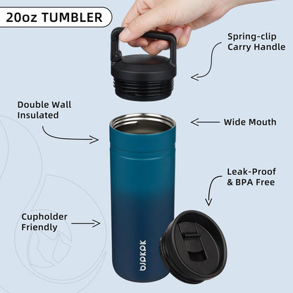 BJPKPK Insulated Water Bottle with 2 Lids,20 oz Double Wall Stainless Steel Vacuum Tumbler Travel Coffee Mug,Wide Mouth Thermal Cup,Haze Blue