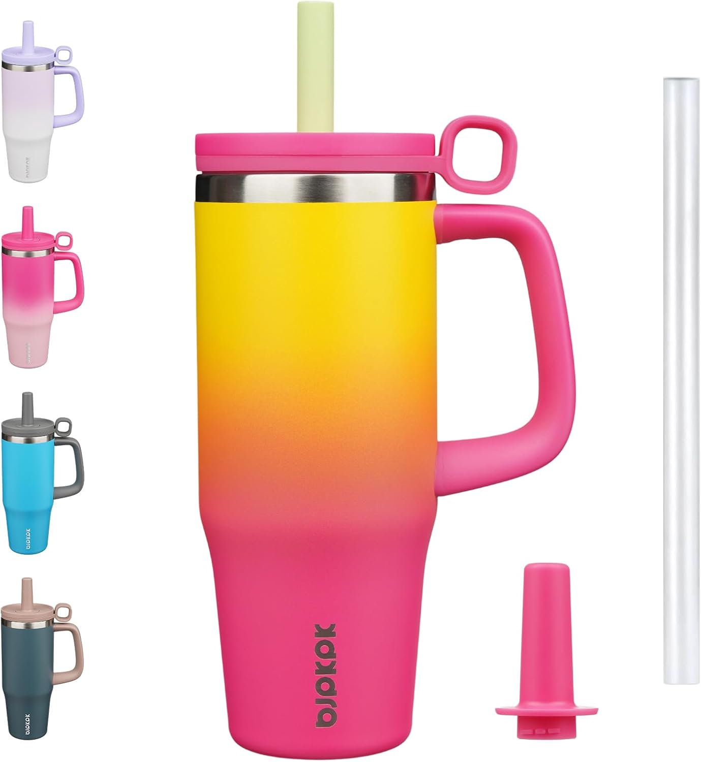BJPKPK 50oz Insulated Tumbler with Handle Stainless Steel Travel Coffee Mug with Lid Reusable Large Water Bottle with Straw,Sky