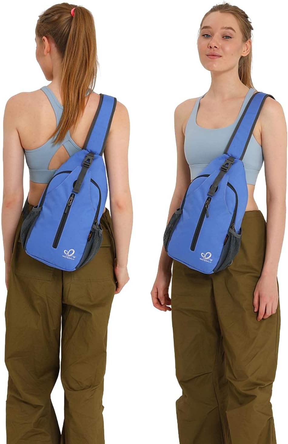 WATERFLY Crossbody Sling Backpack Sling Bag Travel Hiking Chest Bag Daypack (Black)