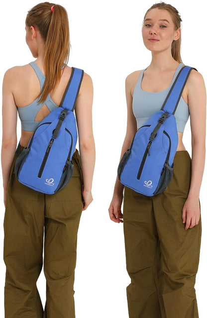 WATERFLY Crossbody Sling Backpack Sling Bag Travel Hiking Chest Bag Daypack (Black)