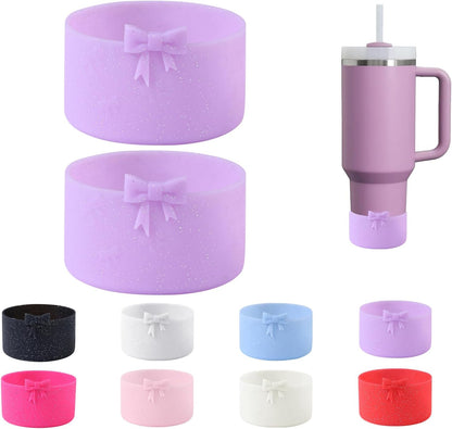 2PCS Bow Silicone Boot for Stanley Quencher Tumbler 30oz 40oz & IceFlow 20oz 30oz& Hydro Flask Water Bottle 12-24 oz Protective Bottom Sleeve Cover for Stanley Cup Accessories& Owala 24oz