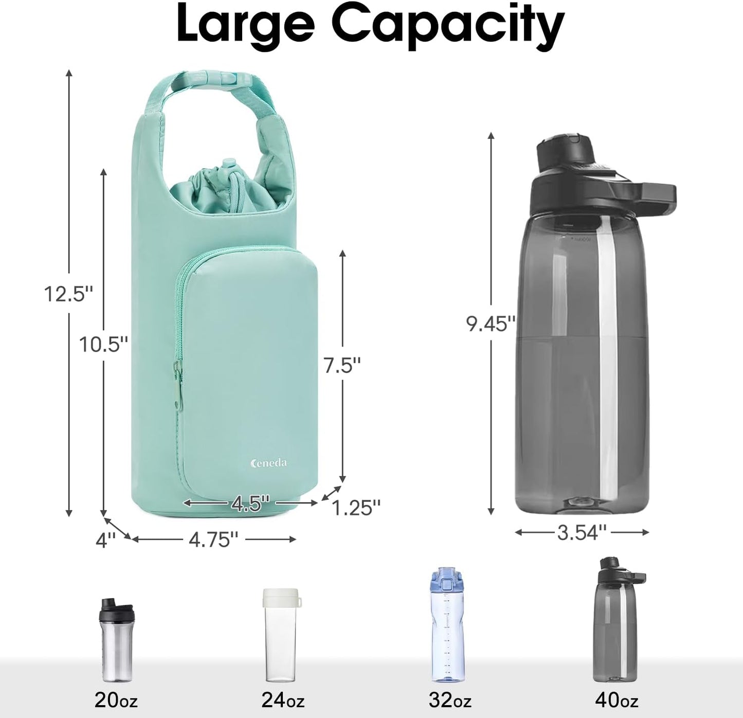 Ceneda Water Bottle Carrier Bag with Phone Pocket 32oz 40oz Tumbler Insulated Water Bottle Holder with Adjustable Shoulder Strap Carrier Sling Bag (Purple)