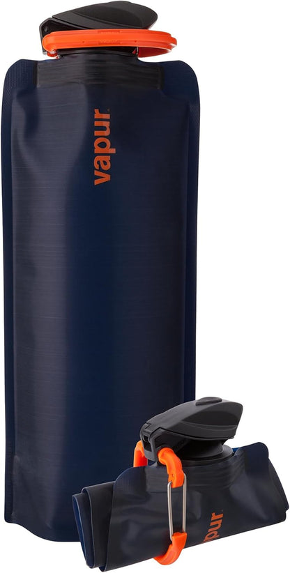 Vapur Collapsible Water Bottle with Carabiner - 34oz (1L), Night Blue - Flexible and Lightweight Water Bottle for Travel, Concert, Hiking, and Outdoor Adventures - BPA-Free, Dishwasher-Safe, Freezable