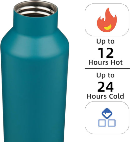 Konokyo Insulated Water Bottle with Straw,25 OZ Double Wall Vacuum Stainless Steel Water Flask with 2 Lids,Black