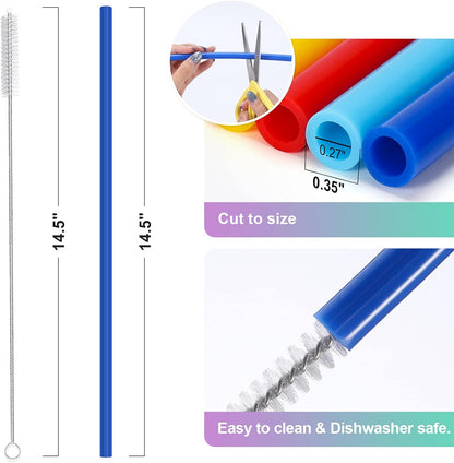 12 Pack Extra Long 14.5 inch Reusable Silicone Straws for Stanley 40 oz Tumbler 1 Gallon 128 75 64 OZ Tumbler, Large Water Bottle -Wine Bottle - Flexible Drinking Straws with 2 Cleaning Brushes